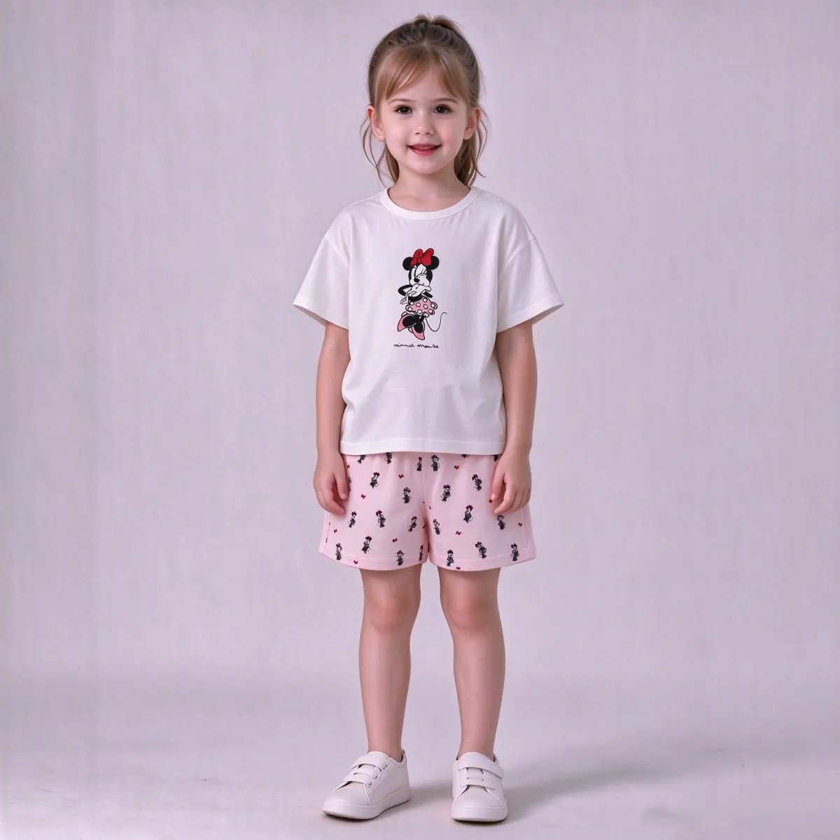 2pk Baby Girl Summer Outfit, Minnie Mouse Print Tee and Allover Print Shorts