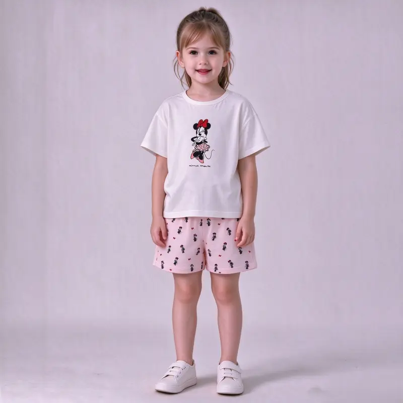 2pk Baby Girl Summer Outfit, Minnie Mouse Print Tee and Allover Print Shorts